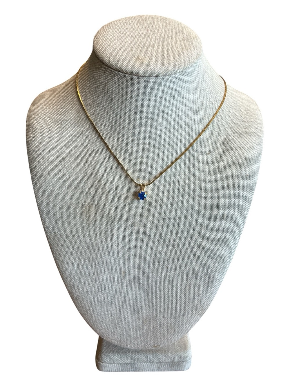 Gold Chain Necklace with Blue Pendant